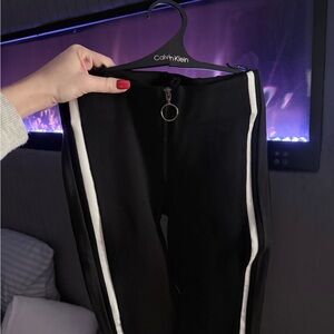 Zara Black Skinny Leg Pants with Zipper and Race Stripes  xs